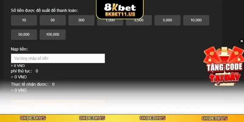 Điều kiện nạp tiền 8KBET